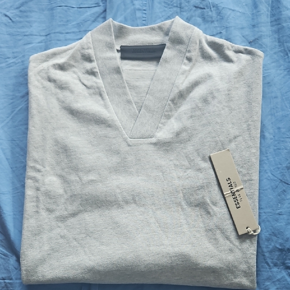 Essentials Men's Light Gray Oversized V-Neck Tshirt